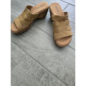 Rialto Valora Women's Comfort Wedge Sandals Slides‎ Mules Tan Size 9
